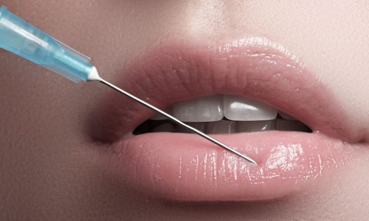 Aesthetic industry dark side needle on a lip