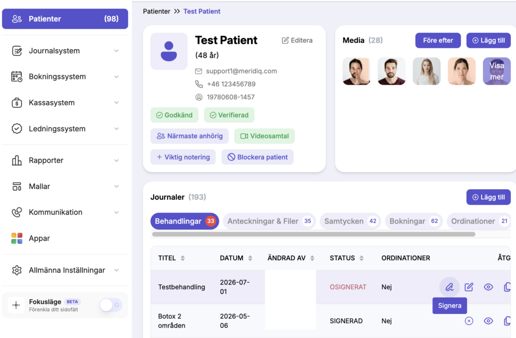 Behandling signering patientvy MERIDIQ