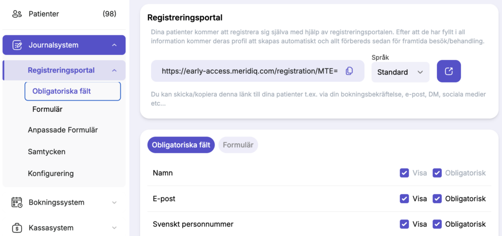 MERIDIQ svenskt personnummer aktivering