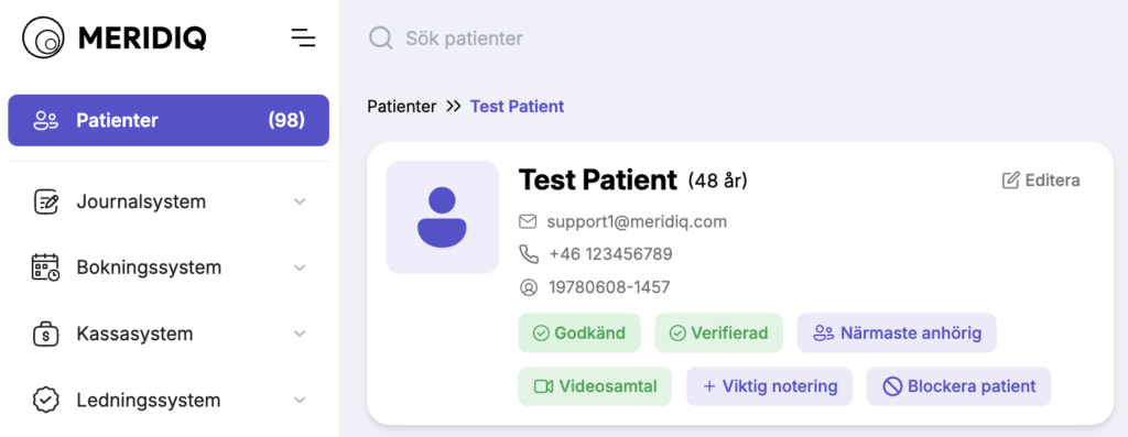 Test Patient vy MERIDIQ