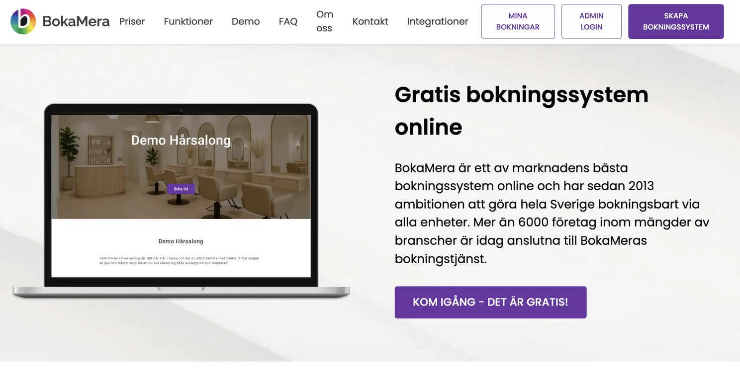 Bokningssystem från BokaMera - bild från webbplats