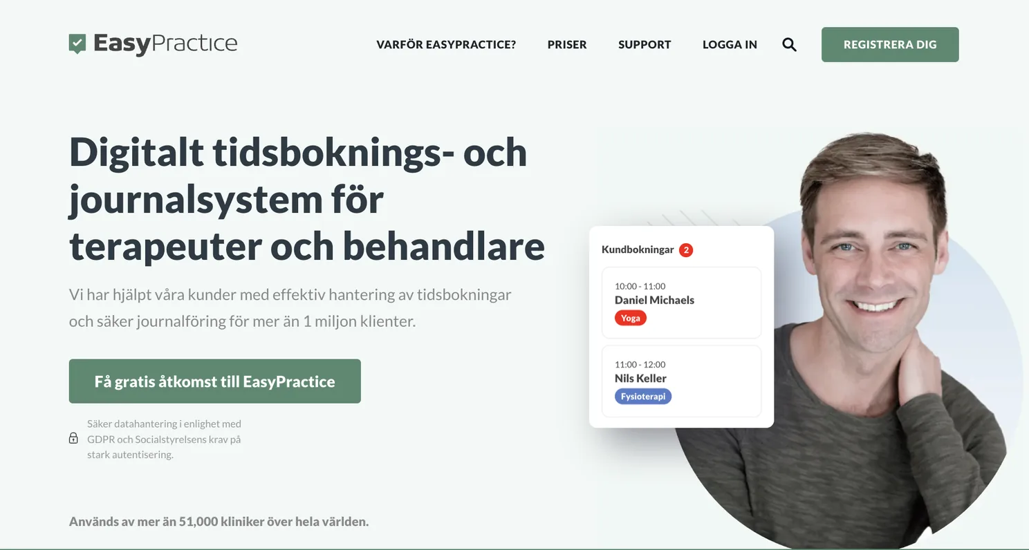 Bokningssystem från EasyPractice - bild från webbplats