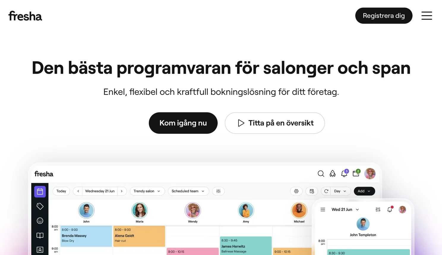 Bokningssystem från Fresha - bild från webbplats